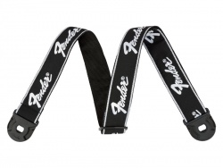 FENDER Quick Grip Locking End Strap, Black with White Running Logo, 2