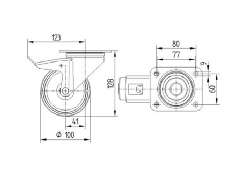 PENN ELCOM 3477UFR100P62 blue - 100mm kolečko s brzdou | Kolečka - 02
