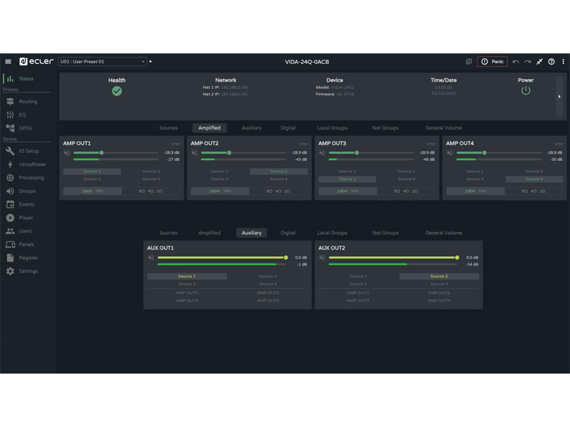 ECLER VIDA-24Q digitální zesilovač s Dante, DSP a přehrávačem | Titanex - 04