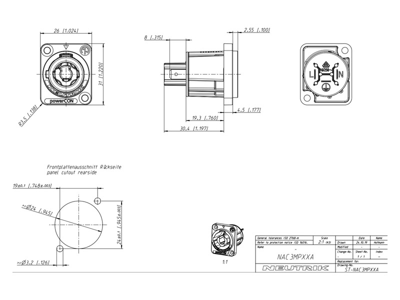 NEUTRIK NAC3MPXXA | POWERCON - panelové - 03