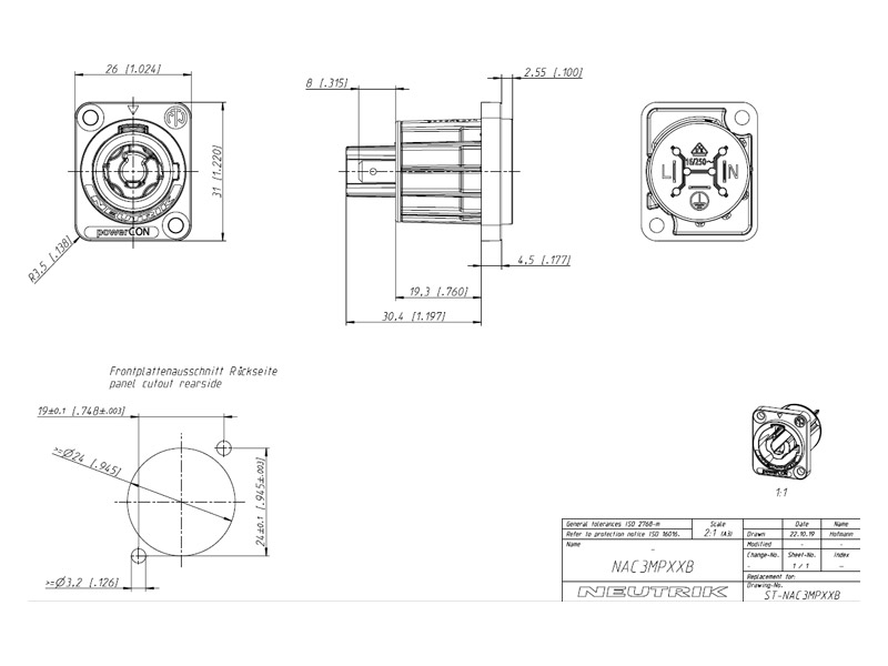 NEUTRIK NAC3MPXXB | POWERCON - panelové - 02