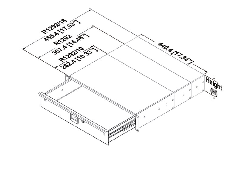 Penn Elcom R1292k/18 - šuplík 2U s hloubkou 455mm | Zásuvky - 03